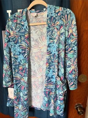 LuLaRoe Floral Open-Front Swim Cover-Up - Blue Multi